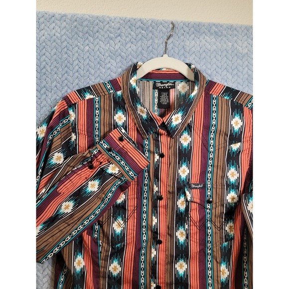 Wrangler Retro Womens Shirt Large Aztec Western Pearl Snap Rodeo Cowgirl - Picture 6 of 13